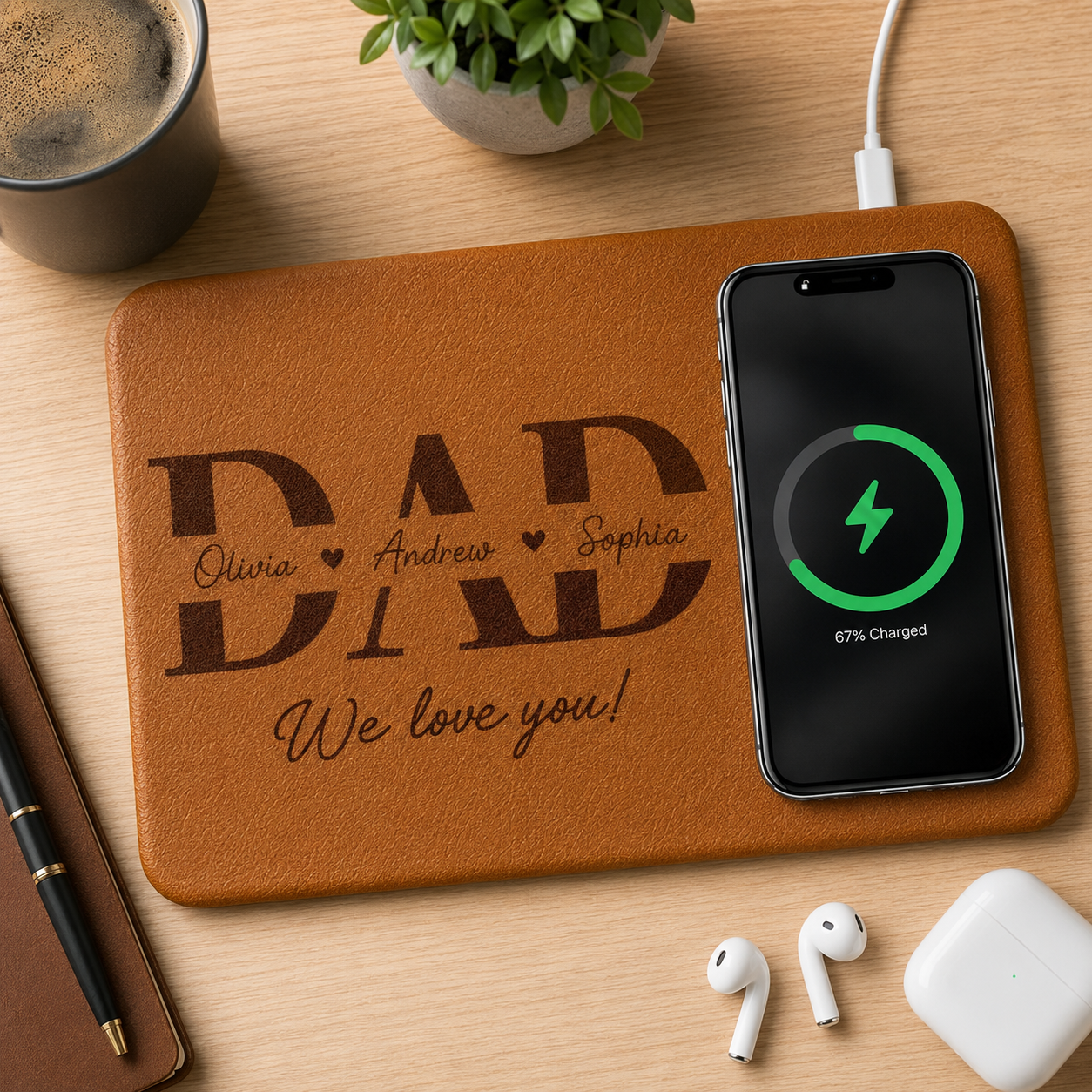 Custom Dad with Kids' Names Personalized Wireless Charging Mat - Gift For Dad Grandpa, Father's Day