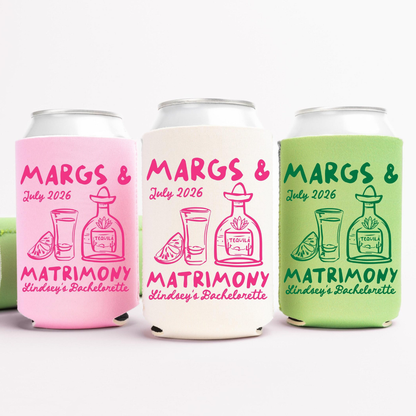 Margs and Matrimony Bachelorette Can Coolers, Personalized Can Sleeves, Custom Beach Bachelorette Party Favors, Mexico Bachelorette