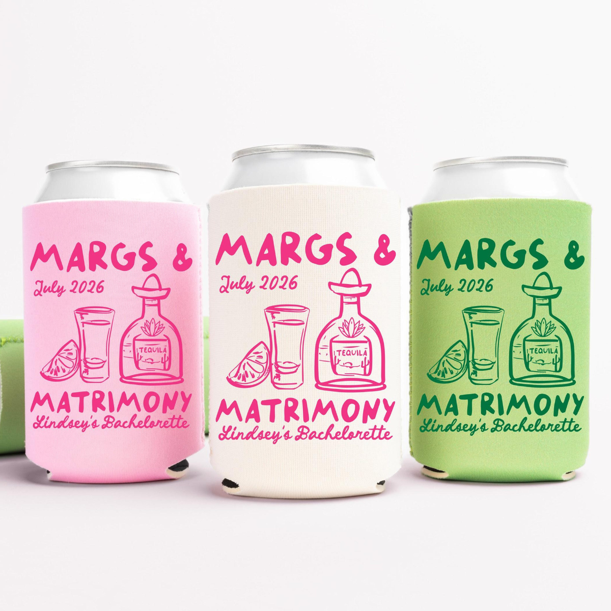 Margs and Matrimony Bachelorette Can Coolers, Personalized Can Sleeves, Custom Beach Bachelorette Party Favors, Mexico Bachelorette