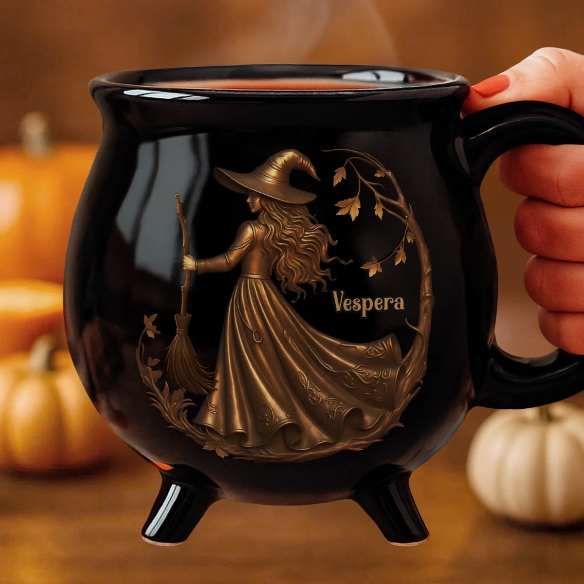 Midnight Witch - Personalized Halloween Black Ceramic Witch Mug - Halloween Gift For Family, Sisters, Friends, Siblings