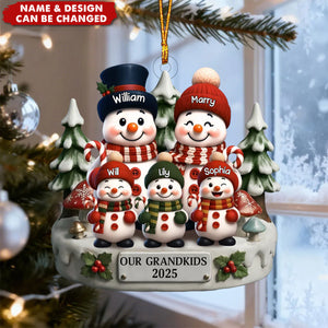 Snowman Family 2D Flat Ornament, Personalized Acrylic Ornament, Christmas Gifts For Grandpa, Grandma, Family