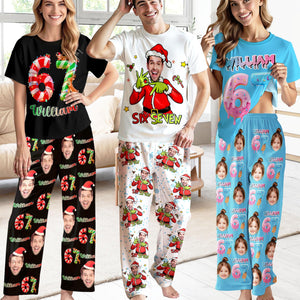 Custom 67 Meme Pajamas Pants, Personalized Photo Christmas Pants