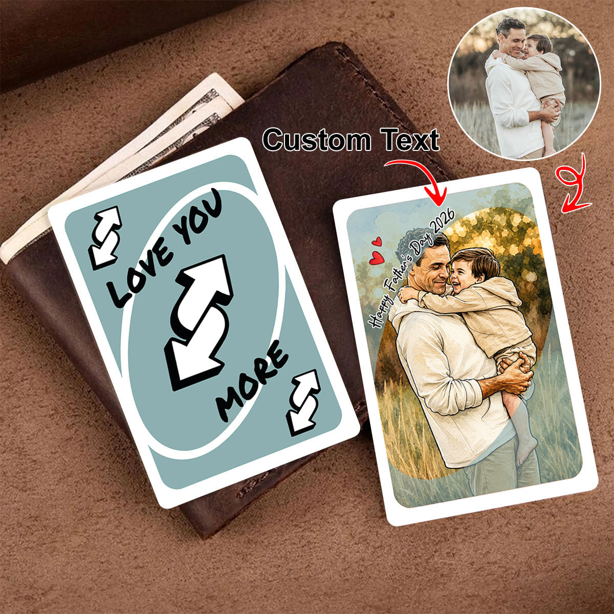 Custom UNO reverse Card for Dad, Love You More Metal Wallet Card