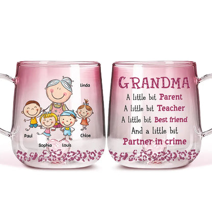 Grandma A Little Bit Of Everything - Personalized Gradient Glass Mug - Gift For Grandma, Mother's Day Gift