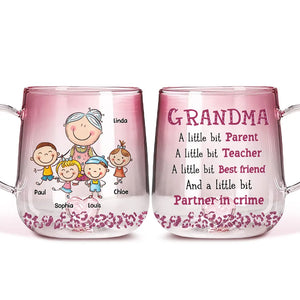 Grandma A Little Bit Of Everything - Personalized Gradient Glass Mug - Gift For Grandma, Mother's Day Gift