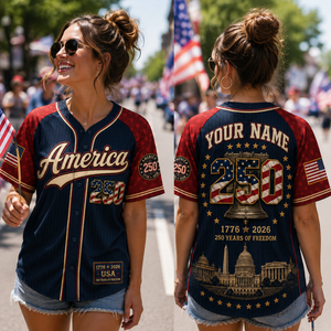 Personalized America 250 Baseball Jersey, Custom Name Number USA 1776 2026 Jersey, Patriotic Liberty Bell Shirt, 4th of July Gift