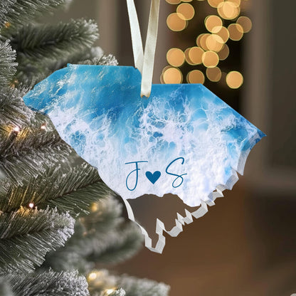 Personalized Engagement Ornament, Custom State Beach Engagement Ornament, Christmas Gift For Couples, Anniversary Gift, Engagement 2025 Gift