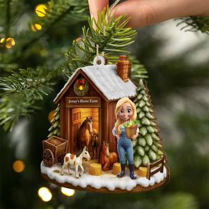 3D Effect Christmas Horse Farm - Personalized Custom Shaped Wooden Ornament