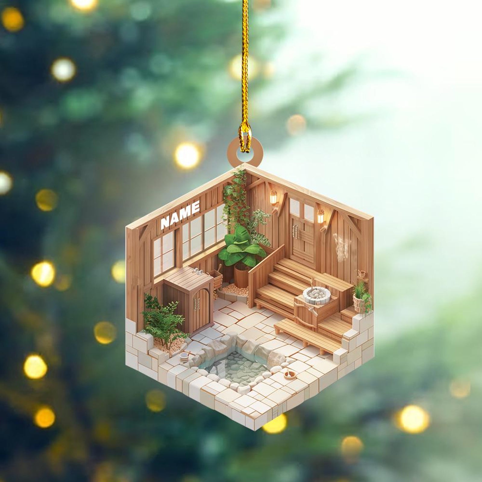 Custom Sauna 2D Flat Christmas Ornament, Sauna Xmas Tree Decor, Loved Sauna Ornament, Spa Christmas Ornament Gift