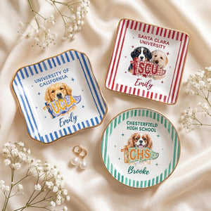 Custom College Pet Portrait Ring Dish, Personalized University Jewelry Tray, Small Graduation Gift for Girls, College Dorm Room Desk Decor