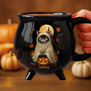 Witchy Cat Vibe - Personalized Halloween Black Ceramic Witch Mug - Halloween Gift For Family, Sisters, Friends, Siblings