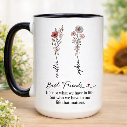 Personalized Birth Month Flower Mug for Best Friend, Custom Name Birthday Coffee Mug, Bestie Gift