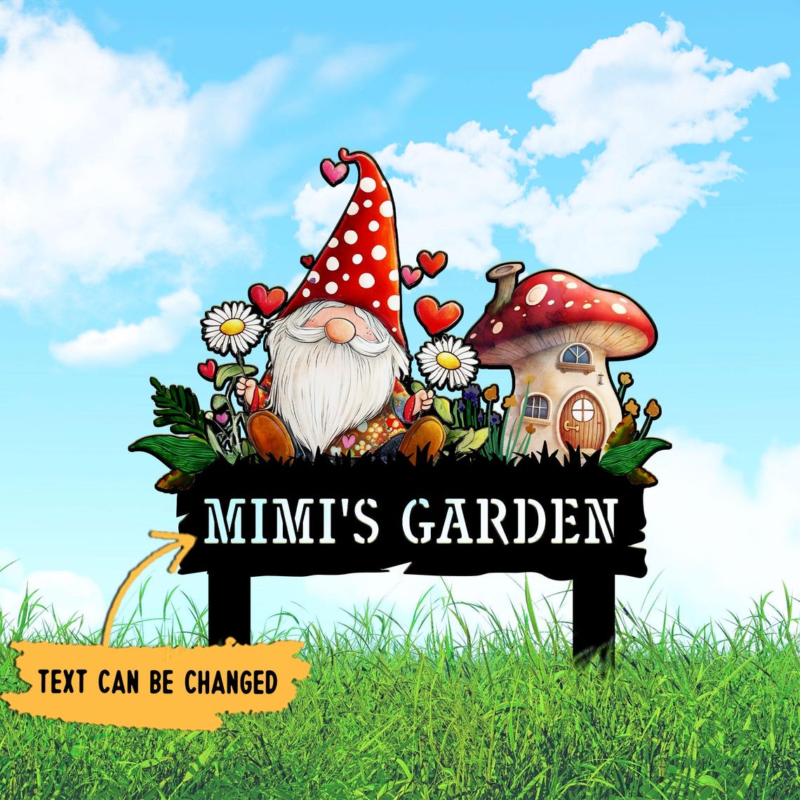 Custom Garden Gnome Yard Stake, Mother's Day Gnome Gifts, Mushroom Yard Art, Gift for Mimi Grandma, Outdoor Lawn Decor, Nana's Blessings