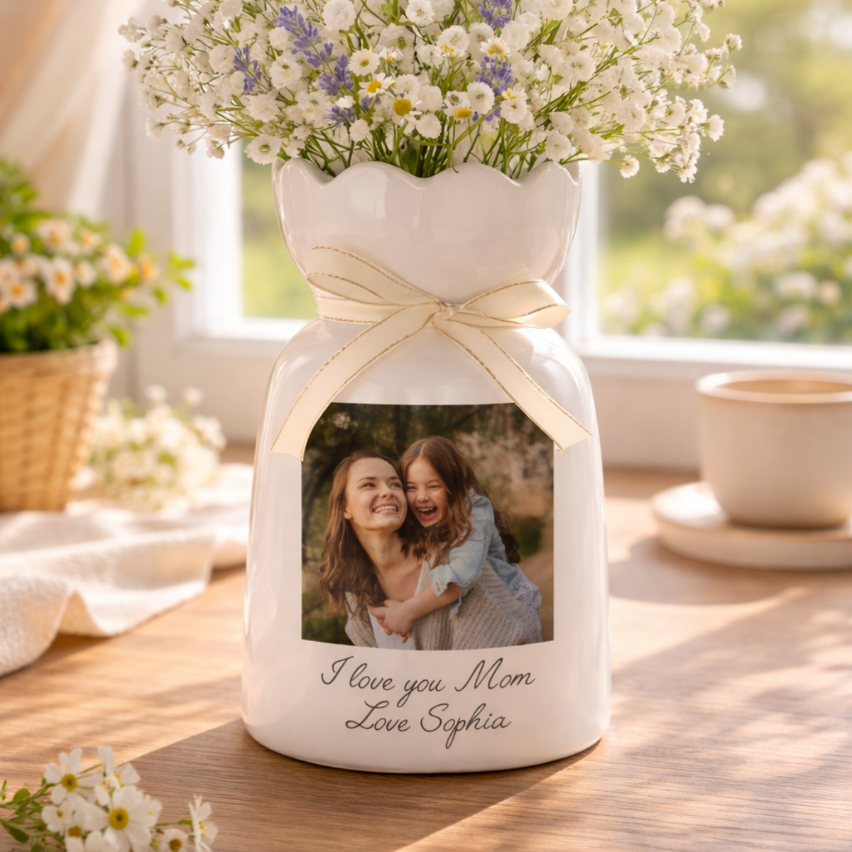 Personalized Mom Photo Vase, Custom Mom Portrait Ceramic Flower Vase, Mothers Day Gift for Mom, Family Photo Gift, Gift for Grandma
