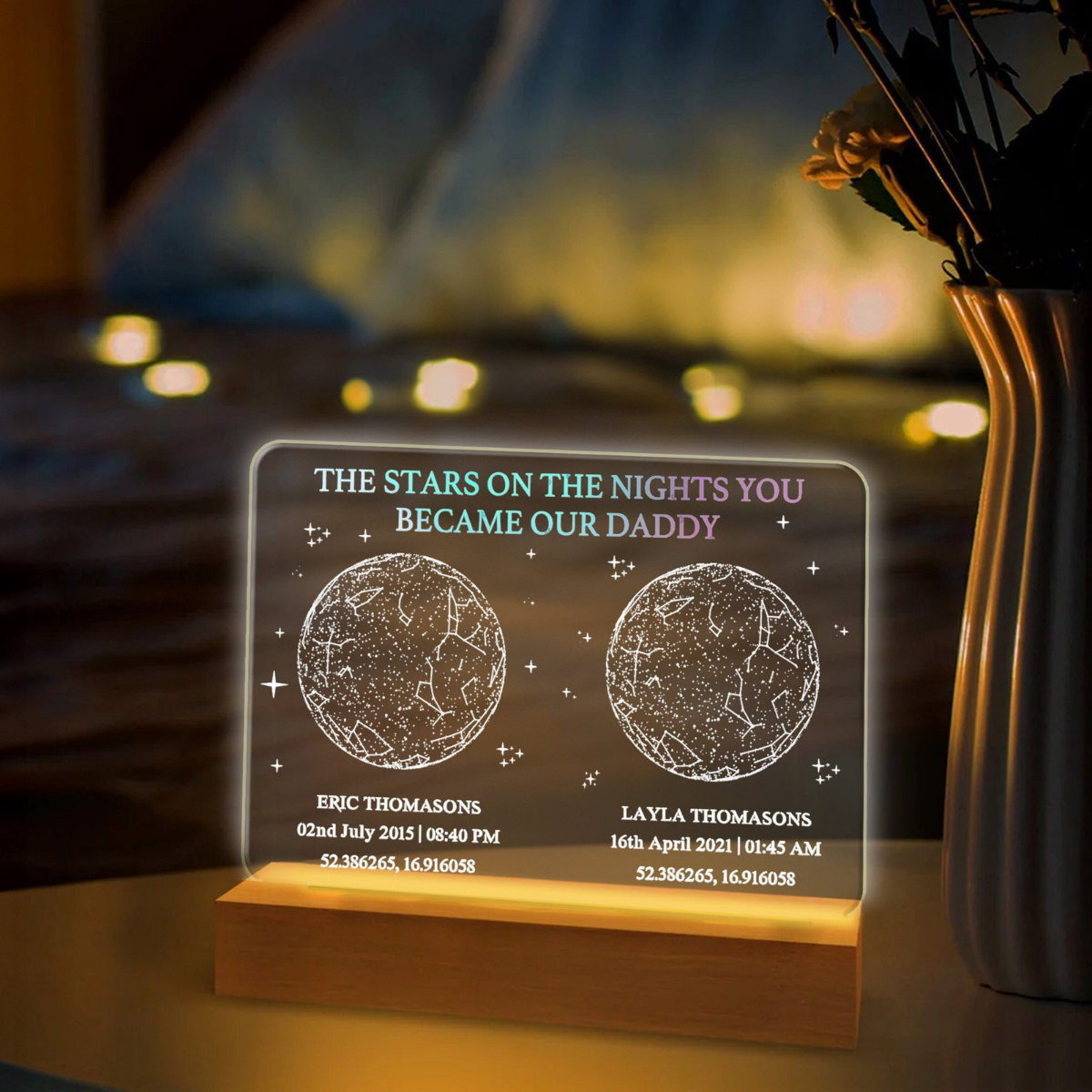 The Night You Became My Dad Night Light, Personalized Star Map Lamp, Custom Star Chart Led Light For Father's Day Gift, Bedroom Night Light