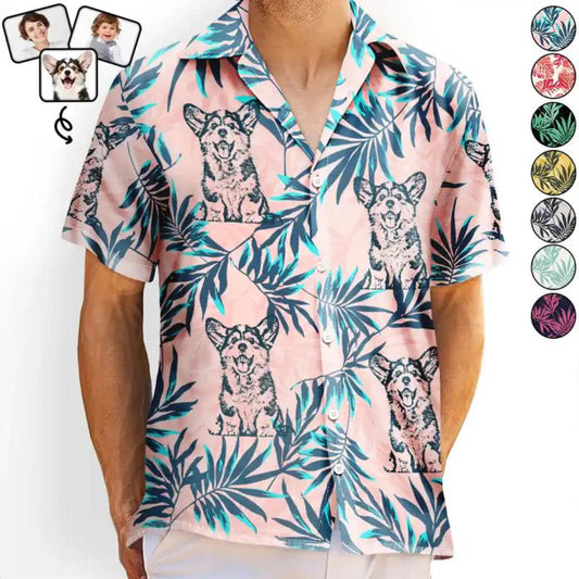 Custom Photo Pencil Drawing Palm Leaf Vacation Vibe - Personalized Hawaiian Shirt, Gift For Family Members, Summer Gift