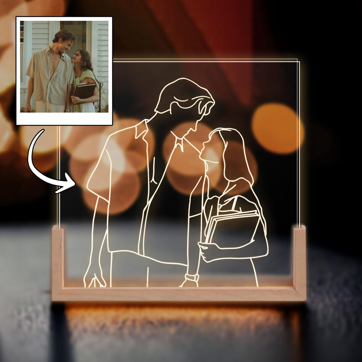 Custom Photo Desk Name Plate, Personalized Portrait From Photo Valentine Gift For Couple, Gift for Girlfriend Boyfriend, Couple Photo Lamp