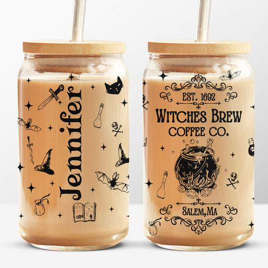 Witches Brew Coffee, Personalized Custom Witch Glass Cup, Iced Coffee Cup, Halloween Gift For Witches, Yourself
