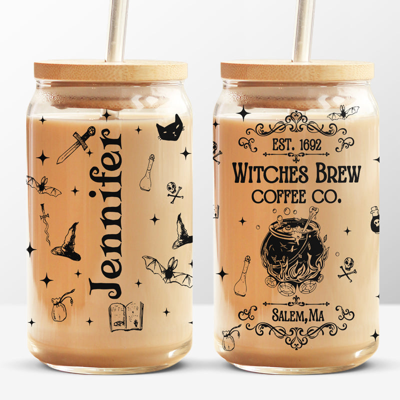 Witches Brew Coffee, Personalized Custom Witch Glass Cup, Iced Coffee Cup, Halloween Gift For Witches, Yourself