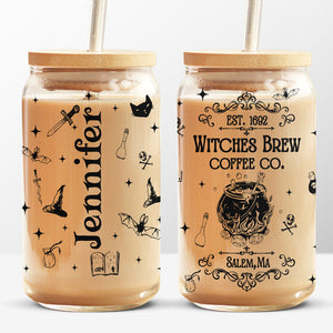 Witches Brew Coffee, Personalized Custom Witch Glass Cup, Iced Coffee Cup, Halloween Gift For Witches, Yourself