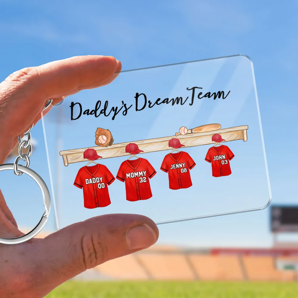 Daddy's Baseball Dream Team - Personalized Acrylic Keychain - Gift For Dad, Father's Day Gift Idea