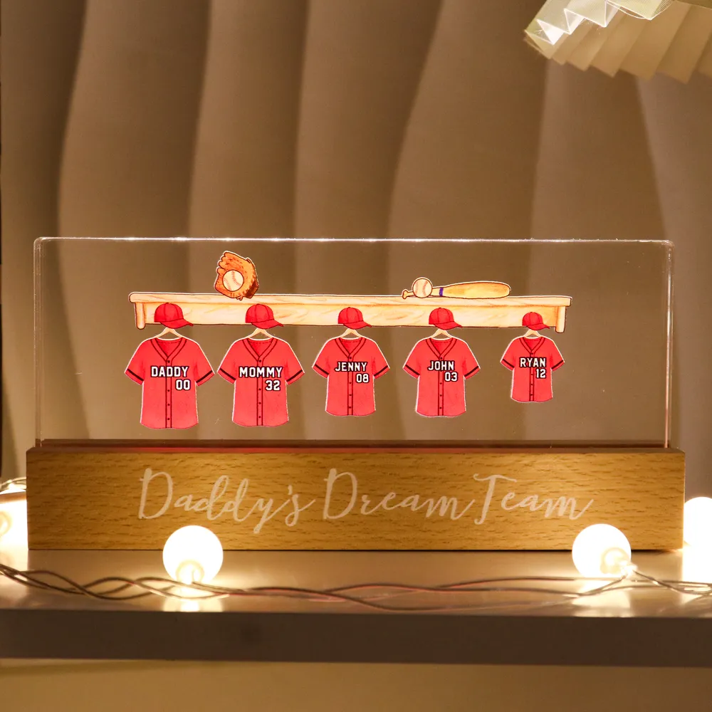 Daddy's Baseball Dream Team - Personalized 3D LED Light Wooden Base - Gift For Dad, Father's Day Gift Idea
