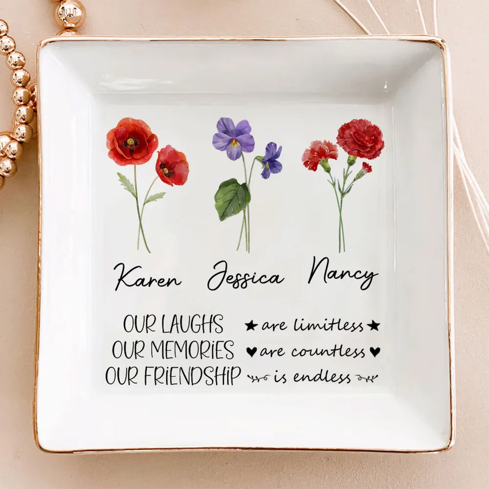 Limitless Laughs Countless Memories Endless Friendship - Personalized Jewelry Plate - Gift For Besties, Friends, Soul Sisters