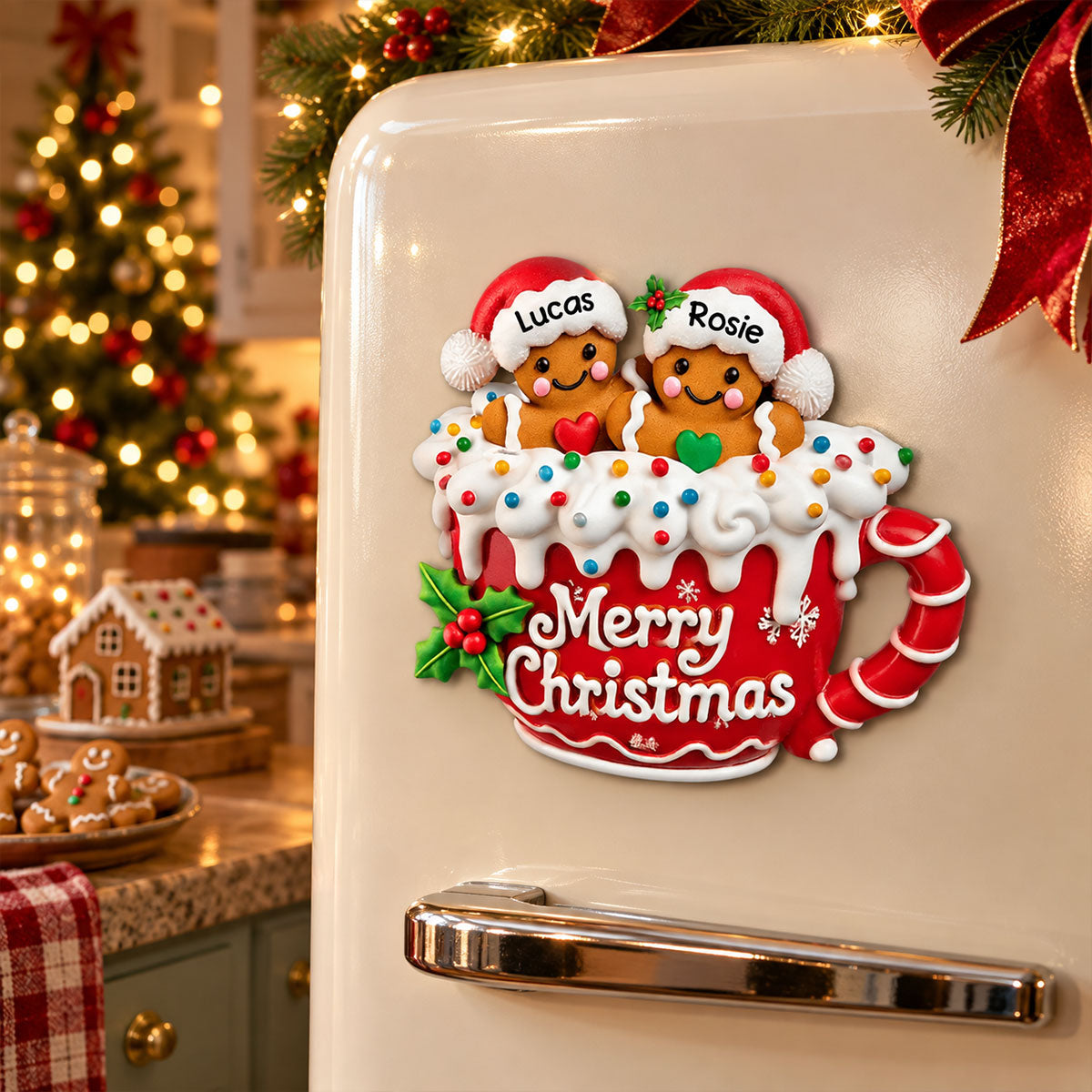 Merry Christmas - Personalized Gingerbread Family Decal
