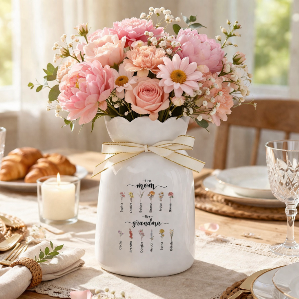 Personalized Birth Month Flower Vase, Grandma's Garden Flower Vase, Mother Vase, Nanny Vase, First Mom Now Grandma Garden Gift, Mothers Day Gift