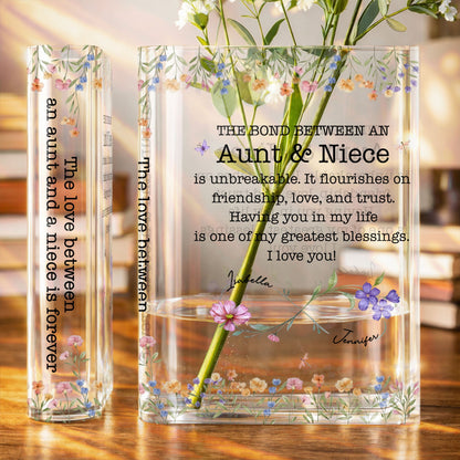 The Bond Between An Aunt & Niece, Personalized Acrylic Book Vase, Gift For Aunt, Mother's Day