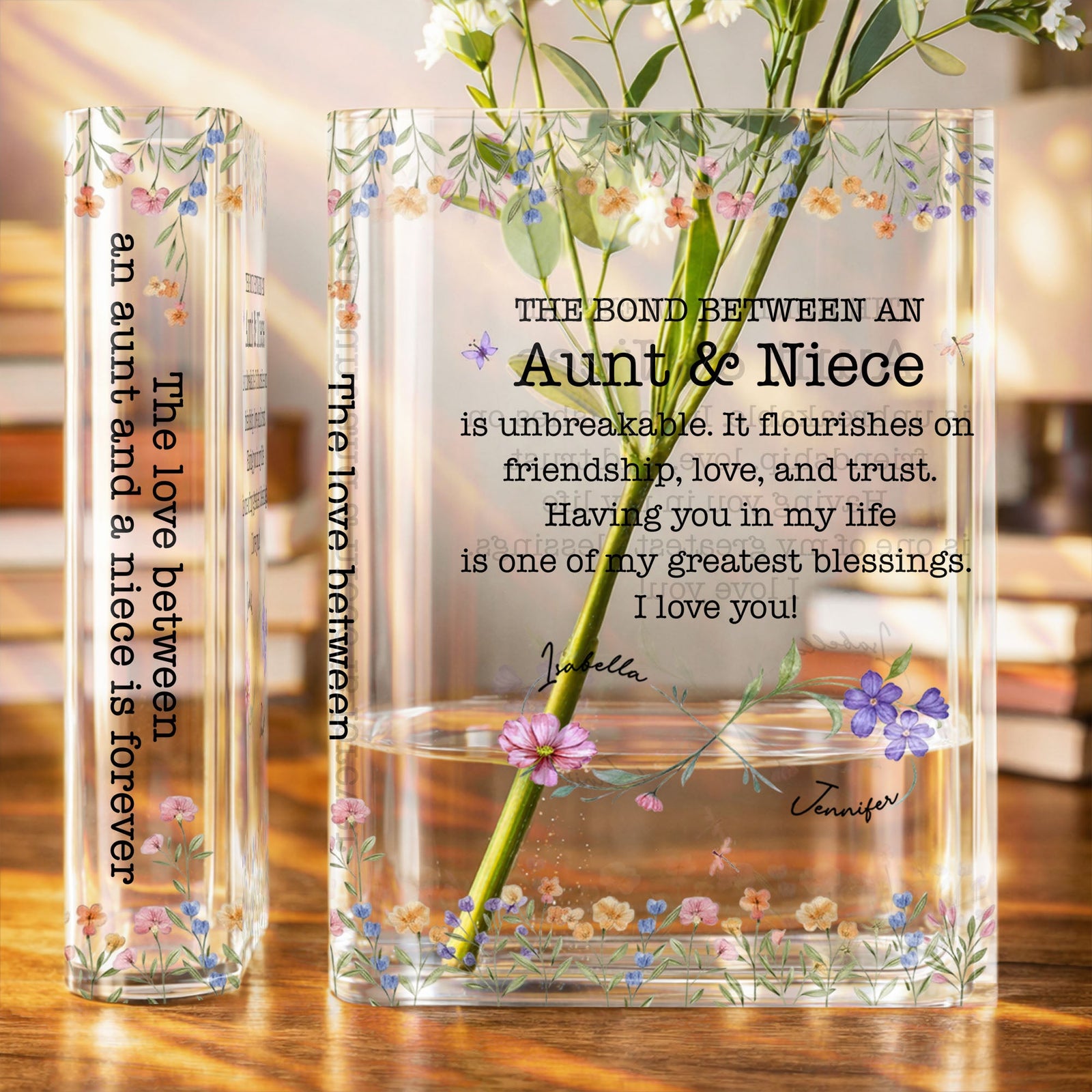 The Bond Between An Aunt & Niece, Personalized Acrylic Book Vase, Gift For Aunt, Mother's Day