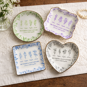 Personalized Mom Birth Flower Ring Dish, Custom Mother's Day Jewelry Dish, Mother & Daughters Birth Month Flower Keepsake