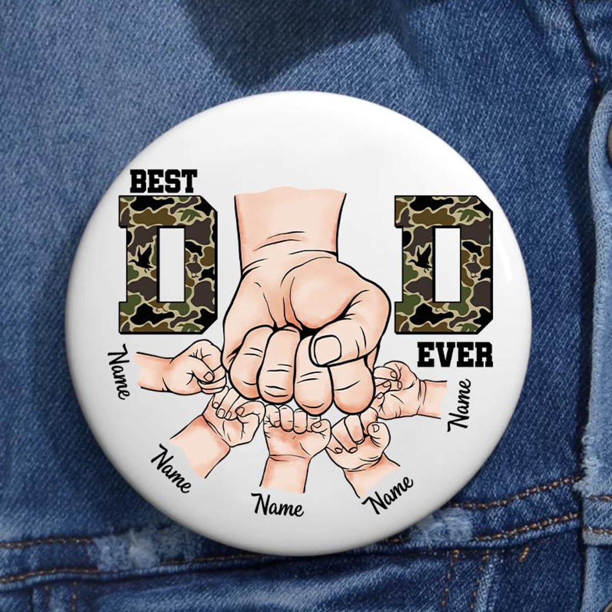 Best Dad Ever Custom Hand Army Dad Custom Name Fathers Day Pin Button, Best Dad Ever Pin, Dad Gifts, Trendy Popular Cool Dad Pin
