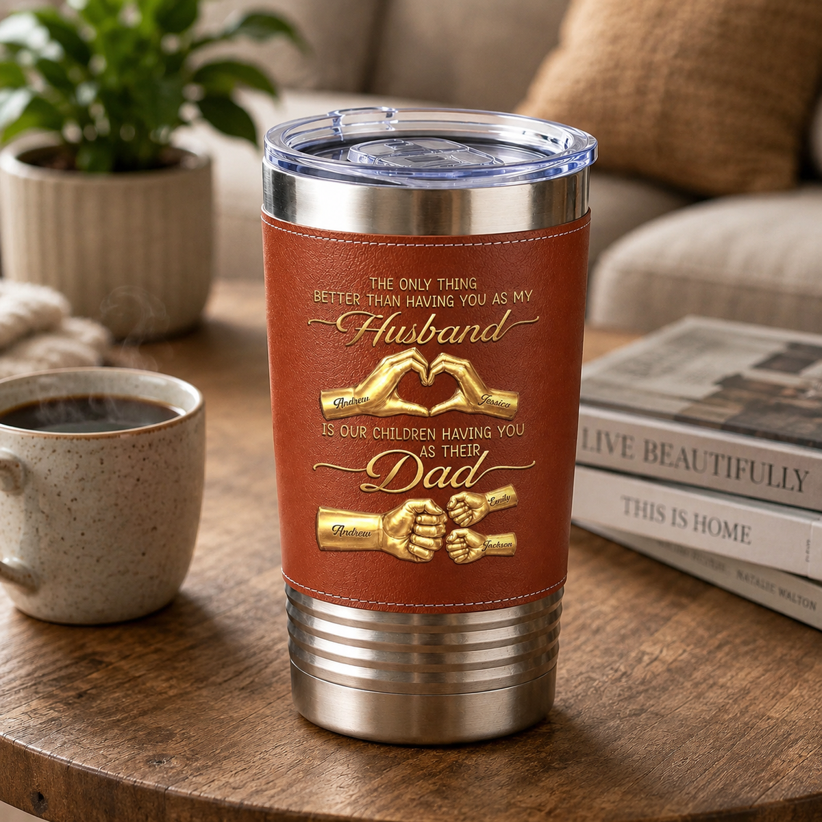 Our Children Having You As Their Dad - Personalized Leather Tumbler - Gift For Husband, Father's Day Gift