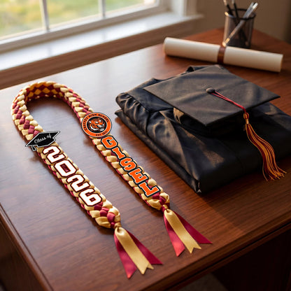 Personalized Graduation Lei with Name + School Mascot/Logo, Satin Grad Lei, Class of 2026 Senior Graduation Gift, Class of 2026 Grad Gift