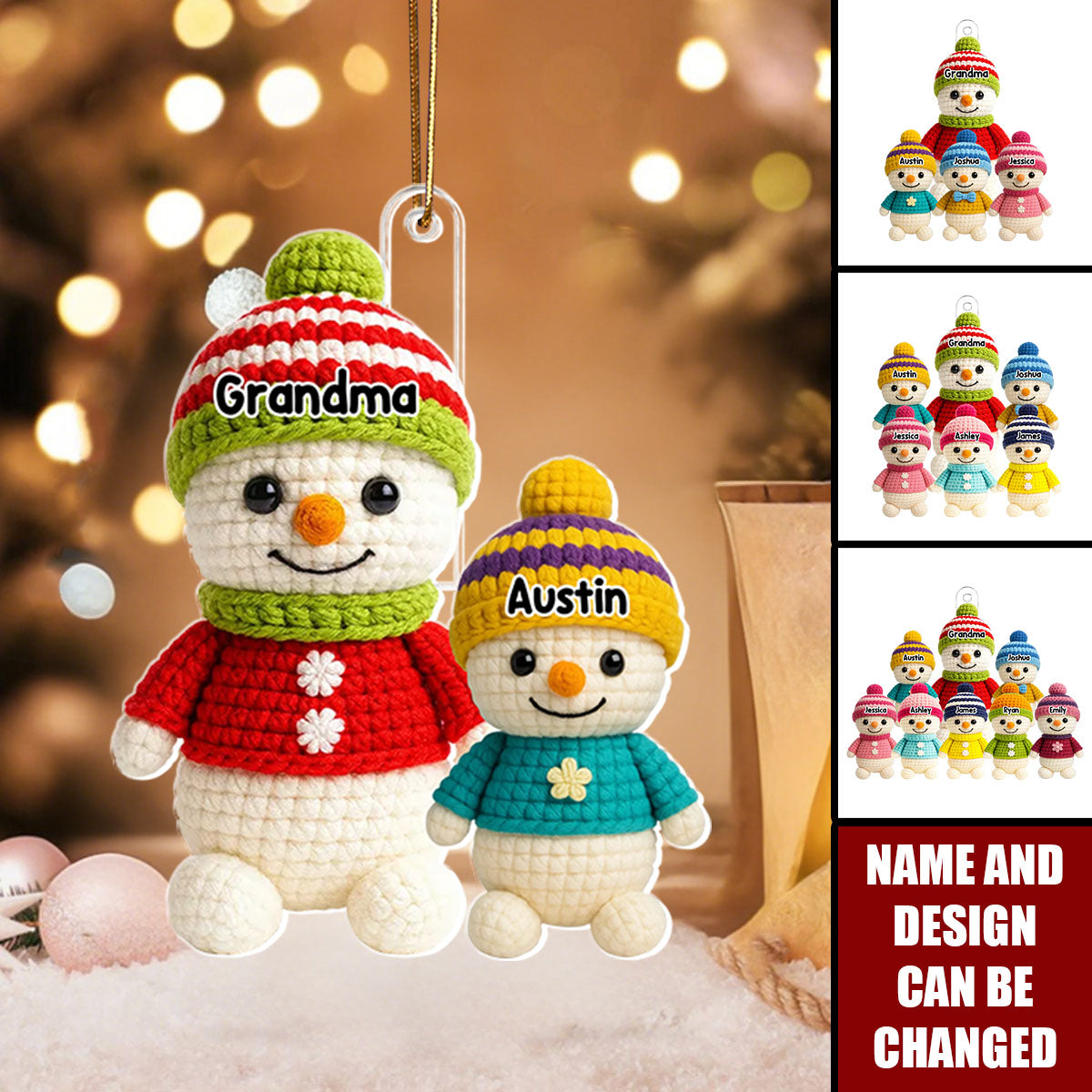 Heartwarming Grandma Grandkids Snowman - Personalized Acrylic Ornament - Christmas Gift For Family