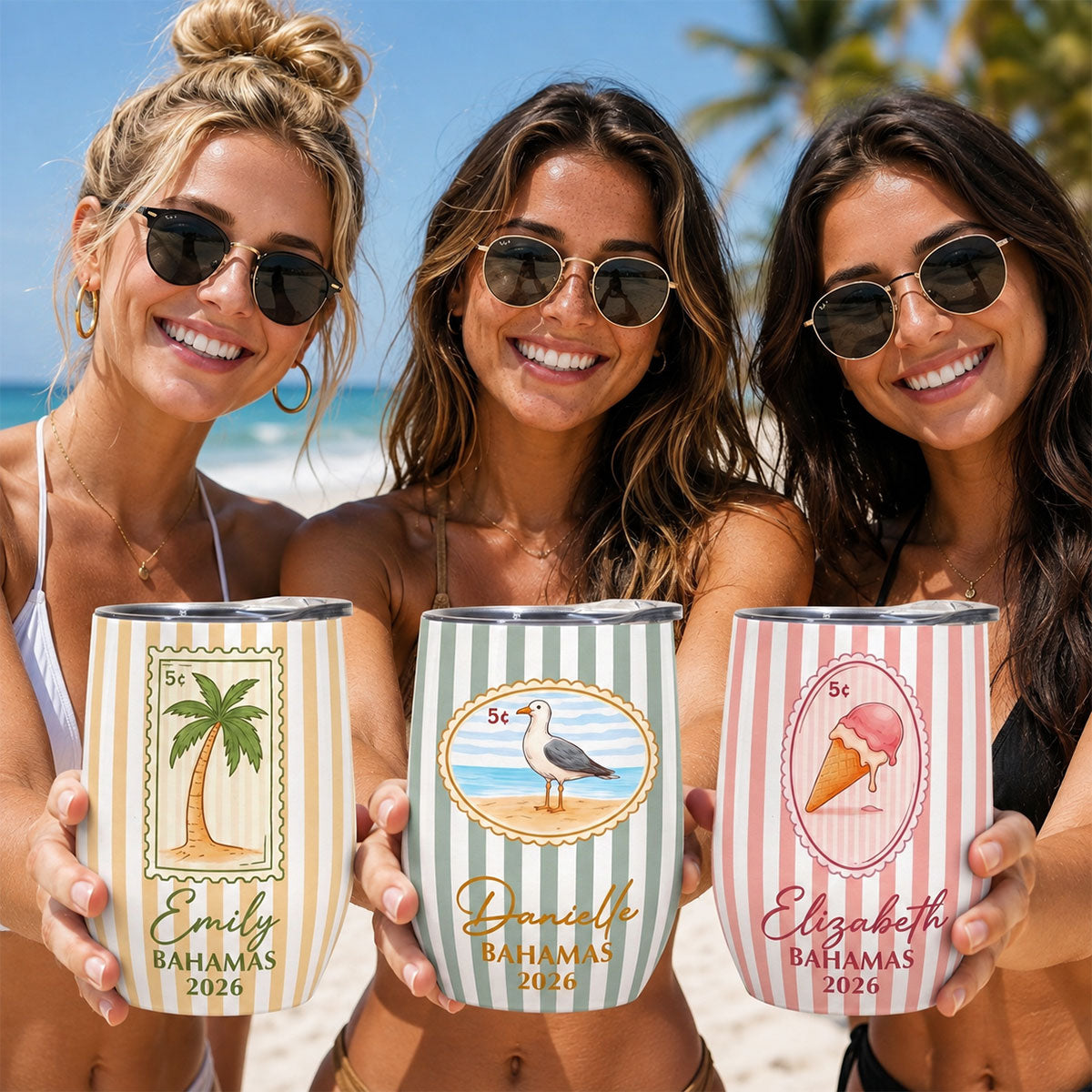 Custom Vacation, Matching Beach Vacation, Spring Break, Bachelorette Girls Trip - Personalized Wine Tumbler