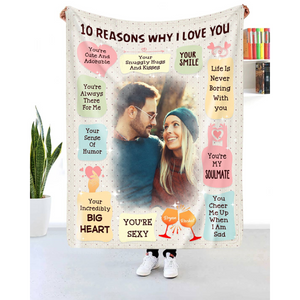 10 Reasons Why I Love You Custom Photo - Personalized Blanket - Anniversary Gift, Valentine's Day Gift For Him & Her