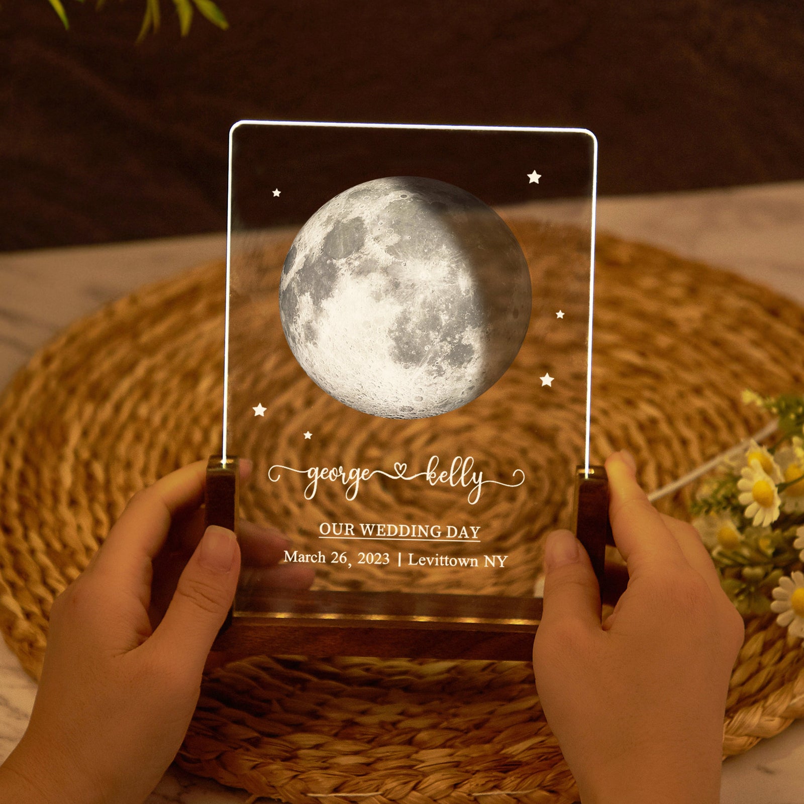 Personalized Night Light with Moon Phase, Couple Gifts, The Night We Met, Custom Moon Phase Light, Acrylic Night Light, Anniversary Gifts