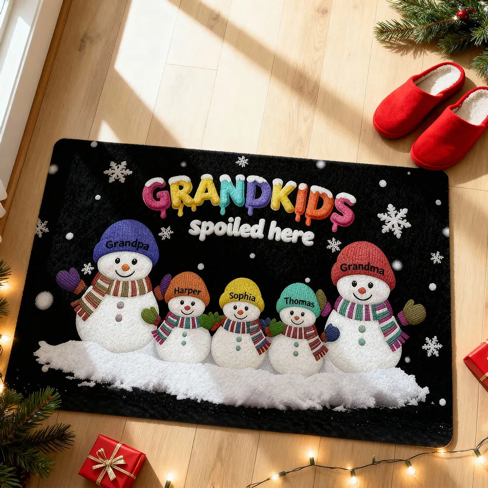 3D Effect Christmas Snowman Grandkids Spoiled Here - Personalized Doormat - Gift For Grandparents