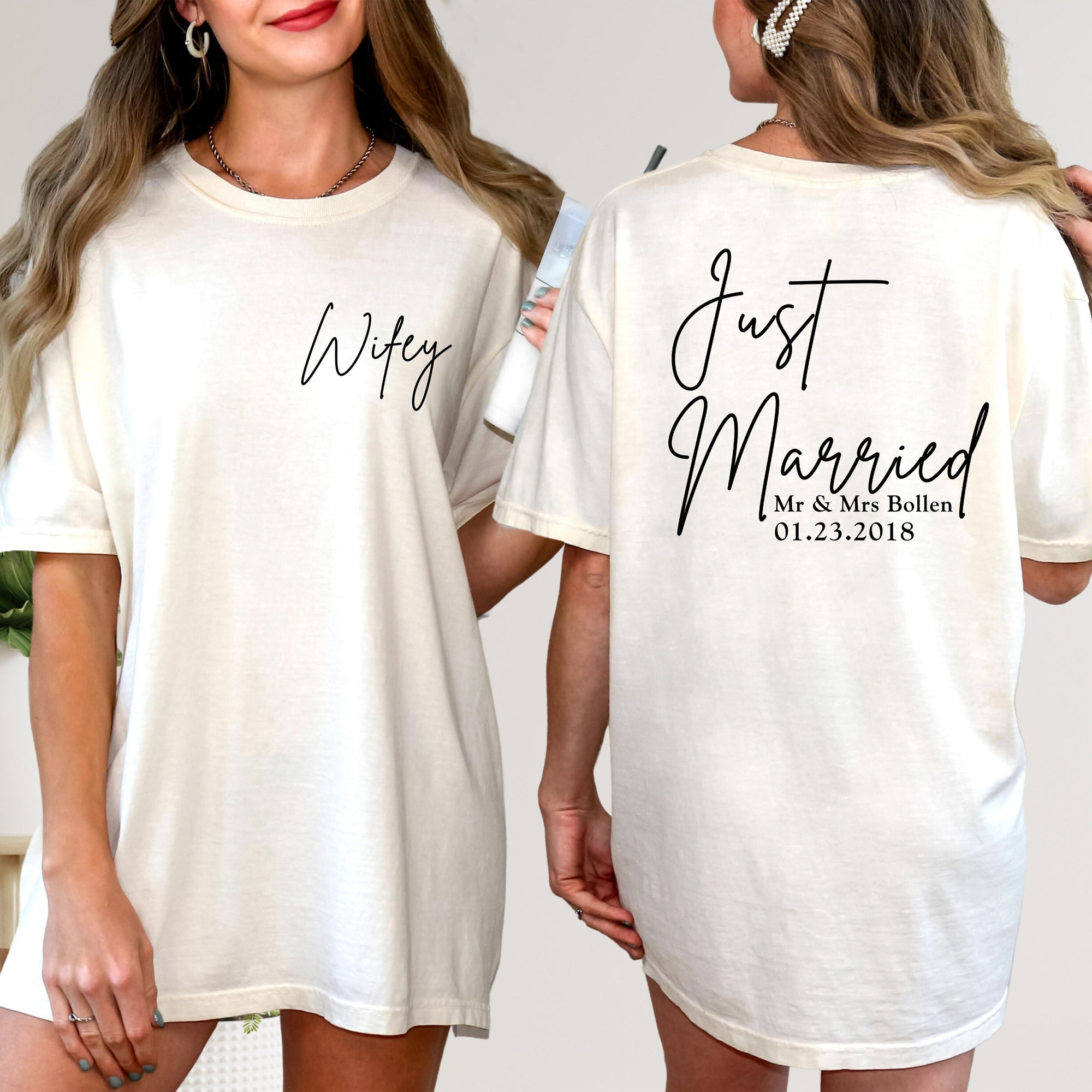 Hubby Wifey Just Married - Personalized Shirt - Gift For Couple