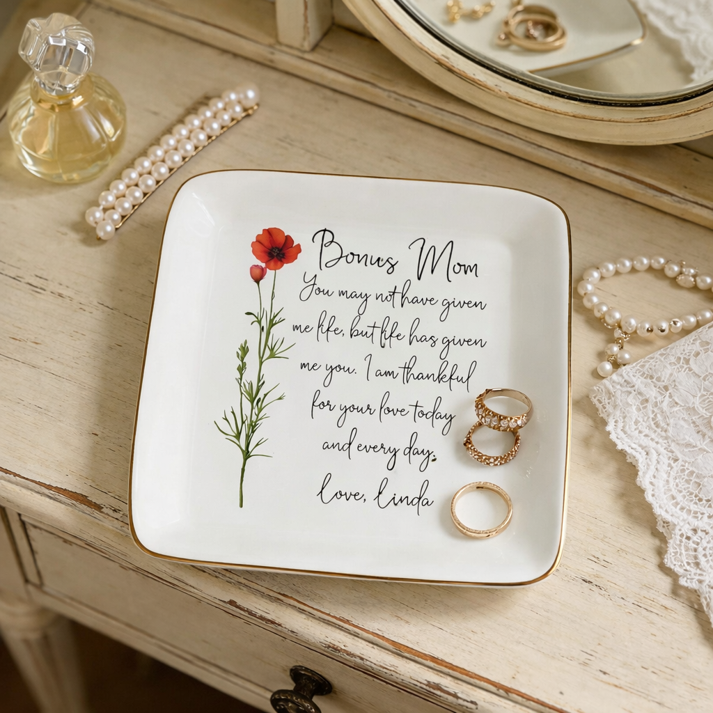 Personalized Watercolor Flower Ring Dish,Custom Name Ceramic Jewelry Dish,Gift for Mom,Trinket Holder,Birthday Jewelry Dish,Mothers Day Gift