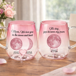 The Day You Became Our Mom Custom Moon Phase by Date - Personalized Glass Mug - Mother's Day Gift for Mom, Wife