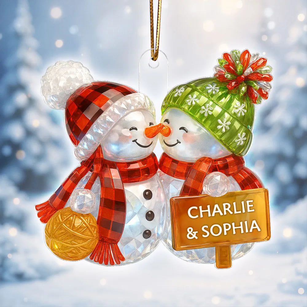 3D Crystal Effect Kissing Snowman - Personalized Acrylic Ornament - Christmas Gift For Couple