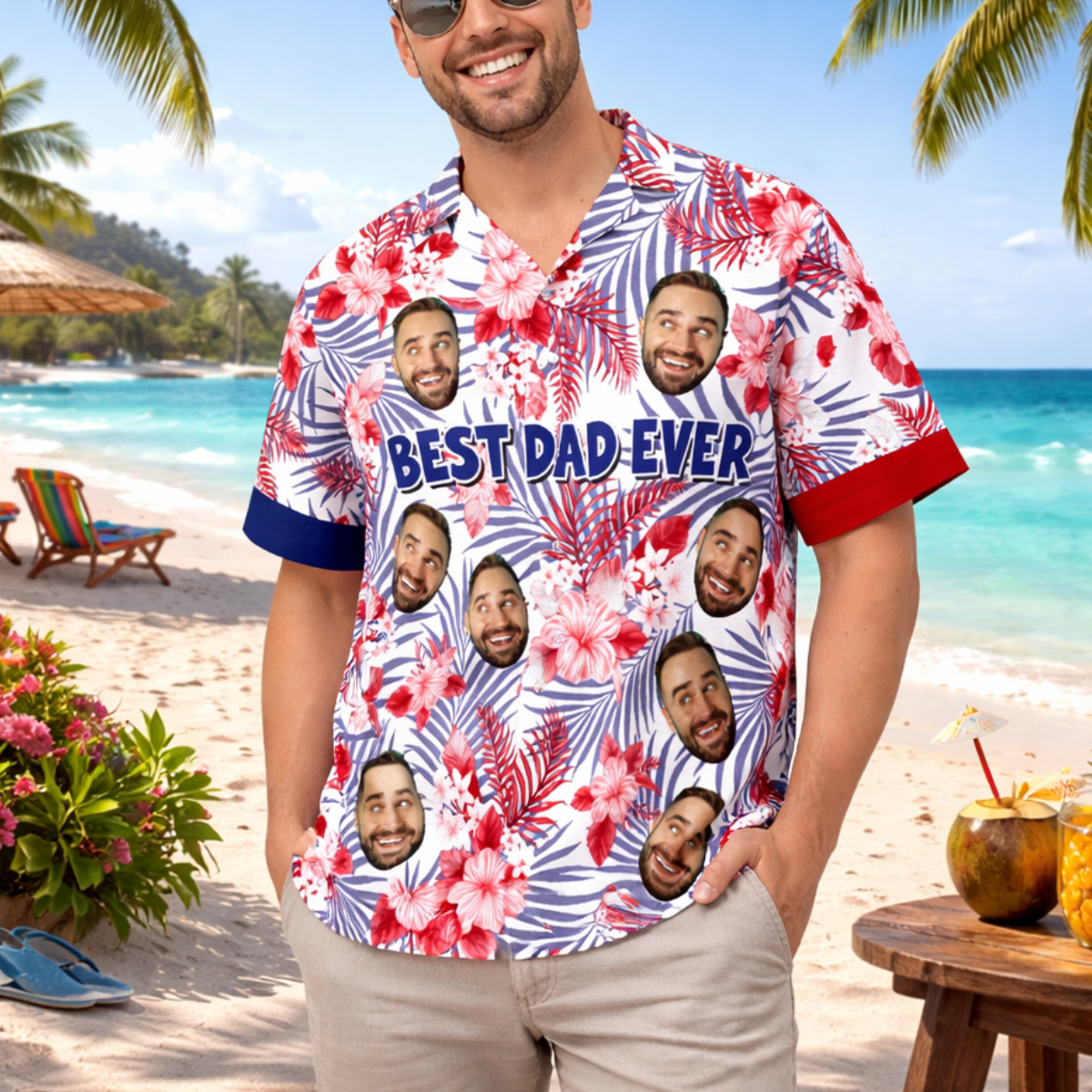 Best American Dad Floral Hawaiian Shirt - Personalized Hawaiian Shirt - Gift For American Dad, Summer Gift, 4th of July