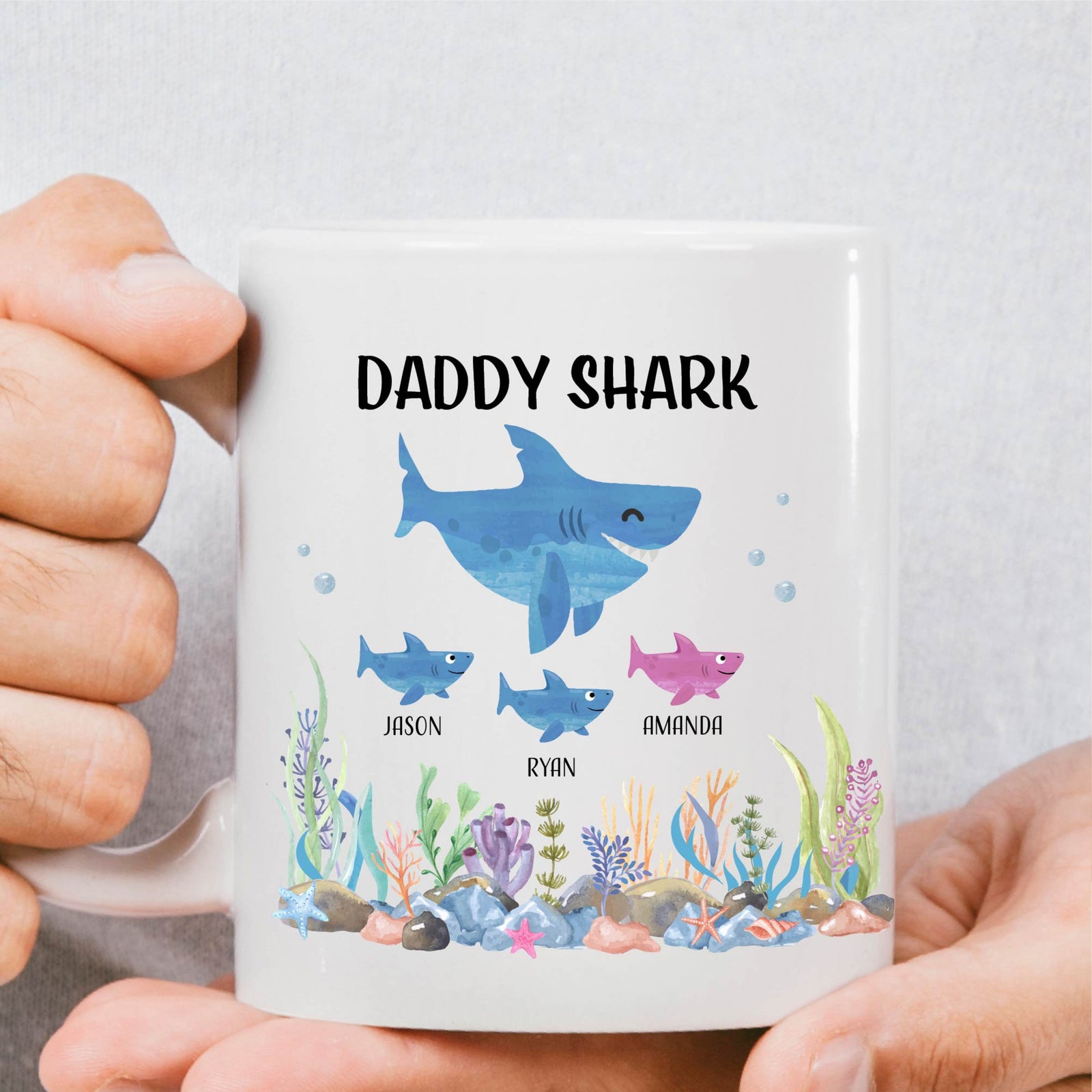 Daddy Shark Mug, Personalized Mug, Gift for Dad for Fathers Day, Custom Dad Mug, Best Dad Coffee Mug, Dad Birthday