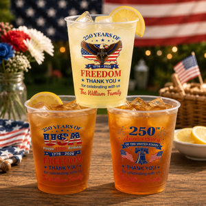 Personalized 250th Anniversary of America Frosted Plastic Cups, Custom USA Freedom Party Cups with Name
