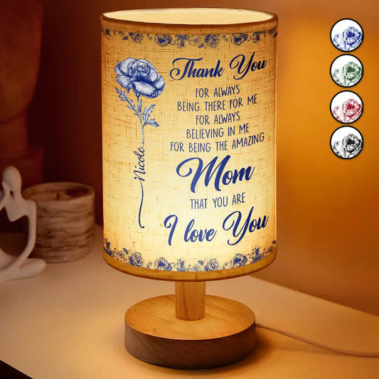 Mom I Love You Birth Flower Toile De Jouy - Personalized Fabric Lamp - Gift For Mother, Birthday Gift, Mother's Day Gift