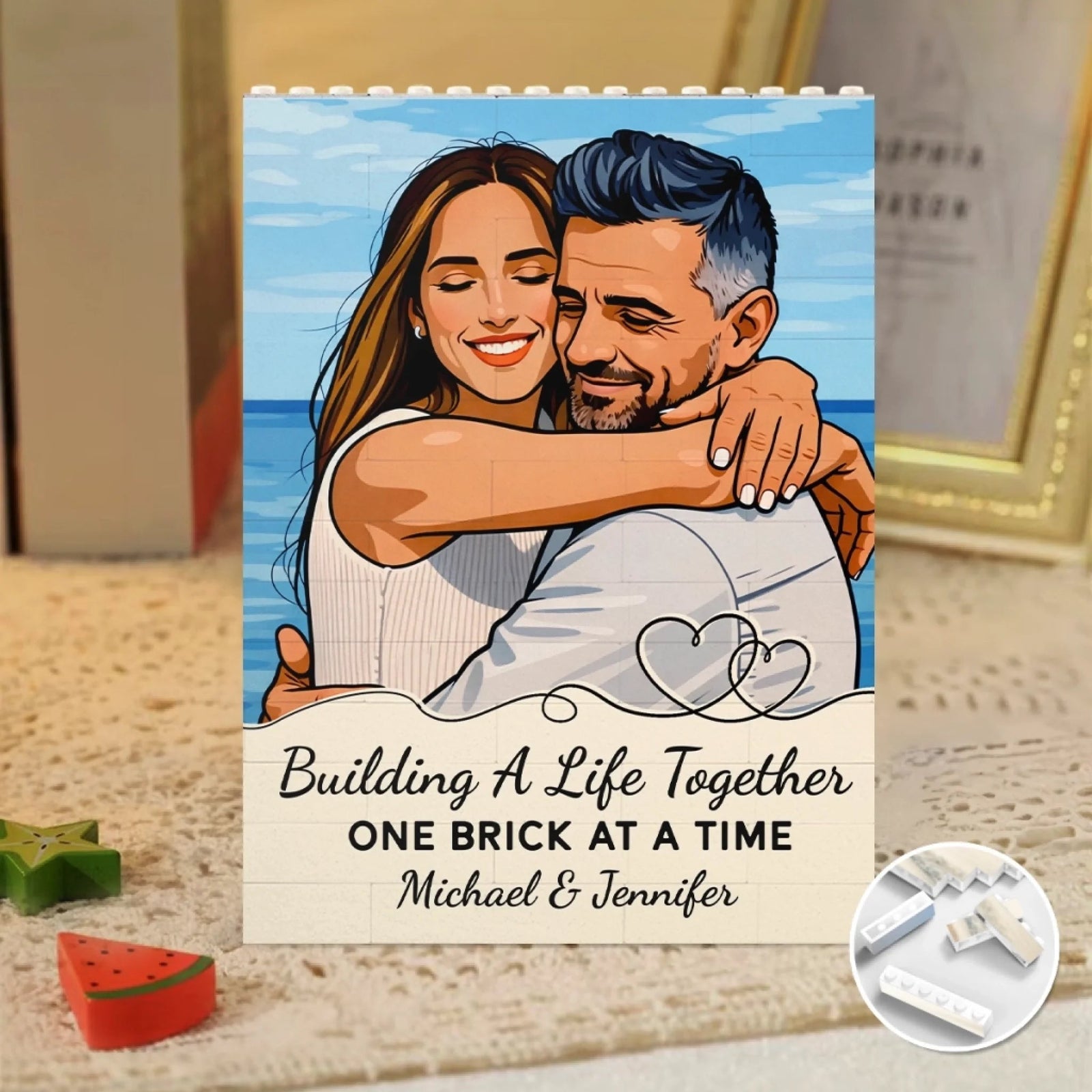 Building A Life Together Cartoonize Photo - Personalized Building Block Puzzle - Anniversary Gift, Valentine's Day Gift For Couple