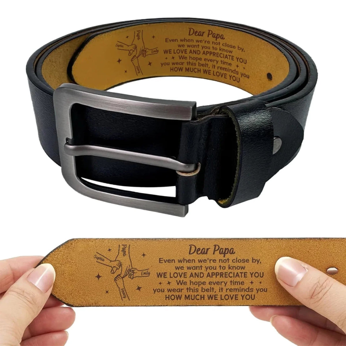 Dear Papa We Love And Appreciate You - Personalized Engraved Leather Belt - Gift For Dad Papa On Father's Day